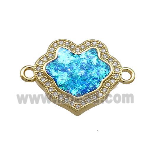 Copper Flower Connector Pave Blue Fire Opal Zircon 18K Gold Plated