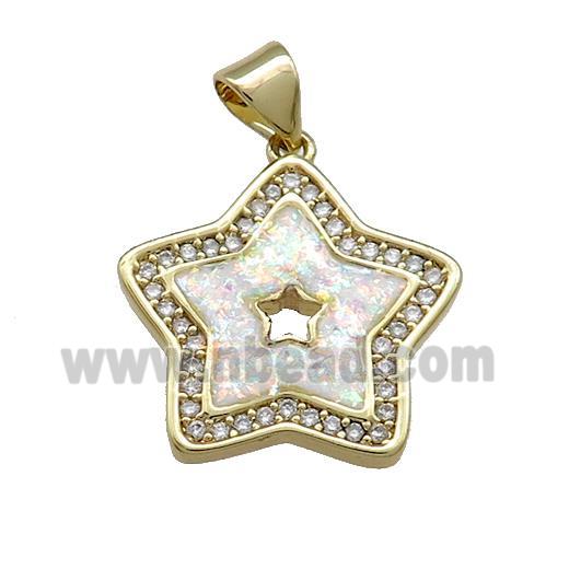 Copper Star Pendant Pave White Fire Opal Zircon 18K Gold Plated