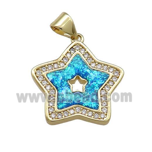 Copper Star Pendant Pave Blue Fire Opal Zircon 18K Gold Plated