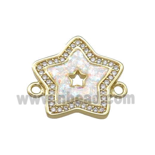 Copper Star Connector Pave White Fire Opal Zircon 18K Gold Plated