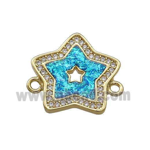 Copper Star Connector Pave Blue Fire Opal Zircon 18K Gold Plated
