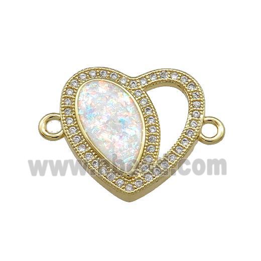 Copper Heart Connector Pave White Fire Opal Zircon 18K Gold Plated