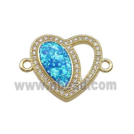 Copper Heart Connector Pave Blue Fire Opal Zircon 18K Gold Plated