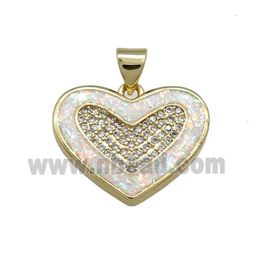 Copper Heart Pendant Pave White Fire Opal Zircon 18K Gold Plated