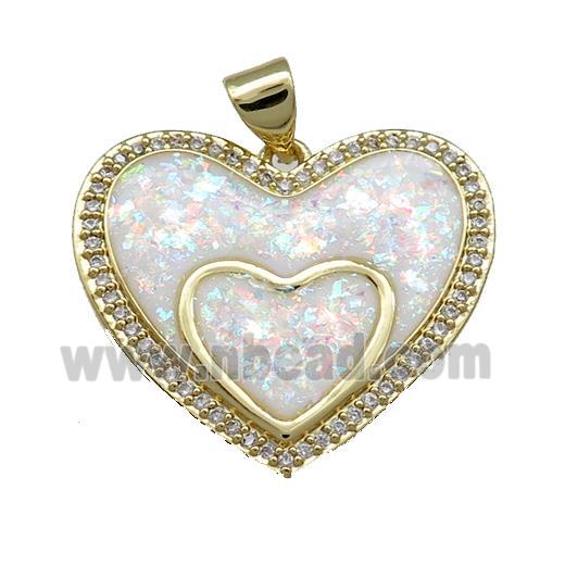 Copper Heart Pendant Pave White Fire Opal Zircon Double 18K Gold Plated