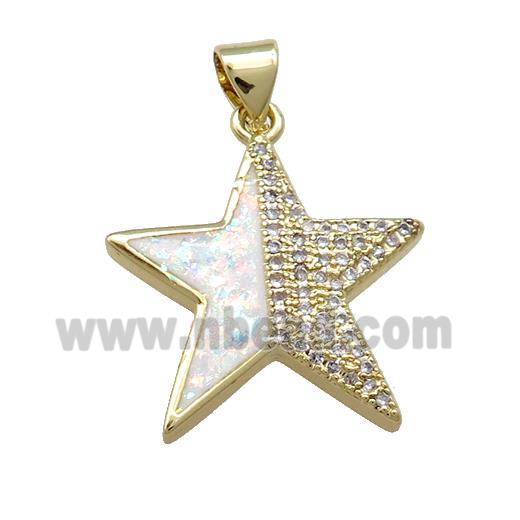 Copper Star Pendant Pave White Fire Opal Zircon 18K Gold Plated
