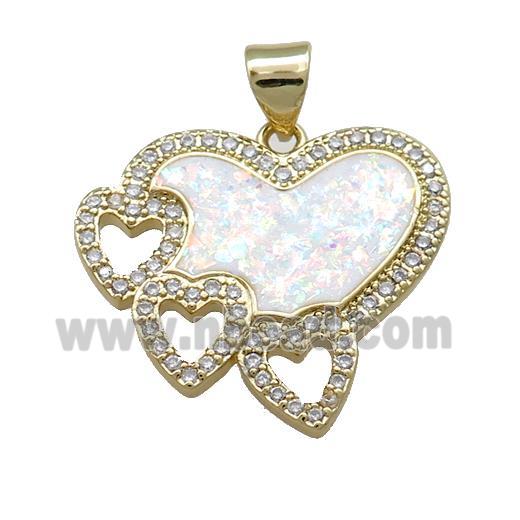 Copper Heart Pendant Pave White Fire Opal Zircon 18K Gold Plated