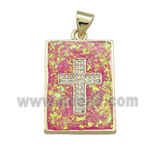Copper Rectangle Pendant Pave Red Fire Opal Zircon Cross 18K Gold Plated