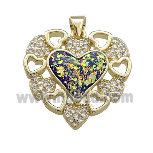 Copper Heart Pendant Pave Fire Opal Zircon 18K Gold Plated