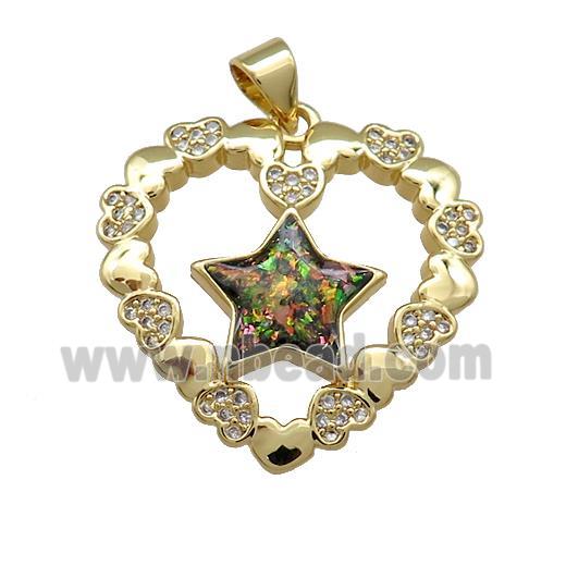 Copper Heart Pendant Pave Multicolor Fire Opal Zircon Star 18K Gold Plated