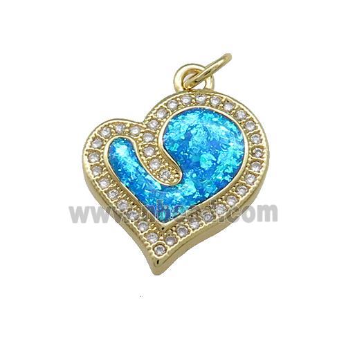 Copper Heart Pendant Pave Blue Fire Opal Zircon 18K Gold Plated