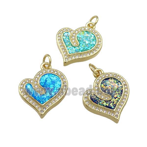 Copper Heart Pendant Pave Fire Opal Zircon 18K Gold Plated Mixed