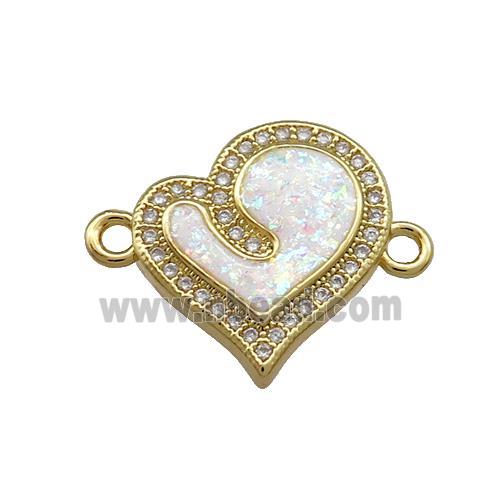 Copper Heart Connector Pave White Fire Opal Zircon 18K Gold Plated