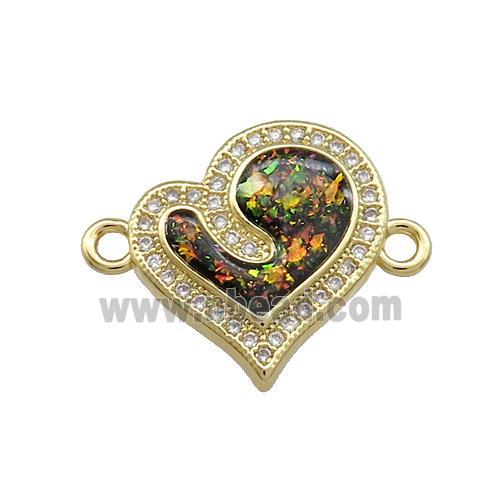 Copper Heart Connector Pave Multicolor Fire Opal Zircon 18K Gold Plated