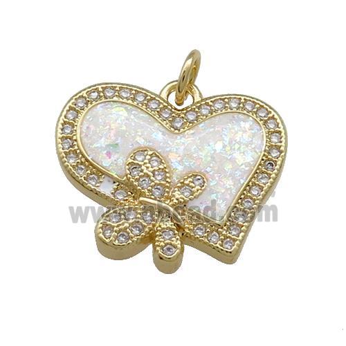 Copper Heart Pendant Pave White Fire Opal Zircon Butterfly 18K Gold Plated