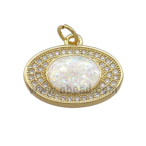 Copper Oval Pendant Pave White Fire Opal 18K Gold Plated