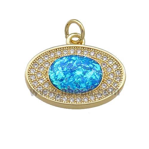 Copper Oval Pendant Pave Blue Fire Opal 18K Gold Plated