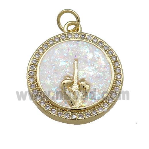 Copper Circle Pendant Pave White Fire Opal Zircon Hand 18K Gold Plated