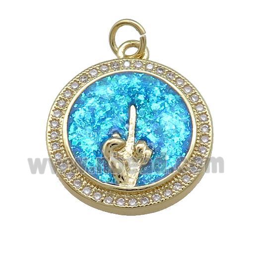 Copper Circle Pendant Pave Blue Fire Opal Zircon Hand 18K Gold Plated