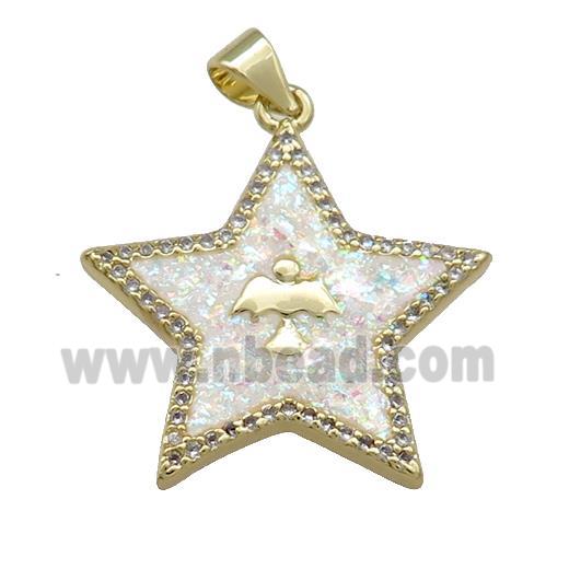 Copper Star Pendant Pave White Fire Opal Zircon Angel 18K Gold Plated