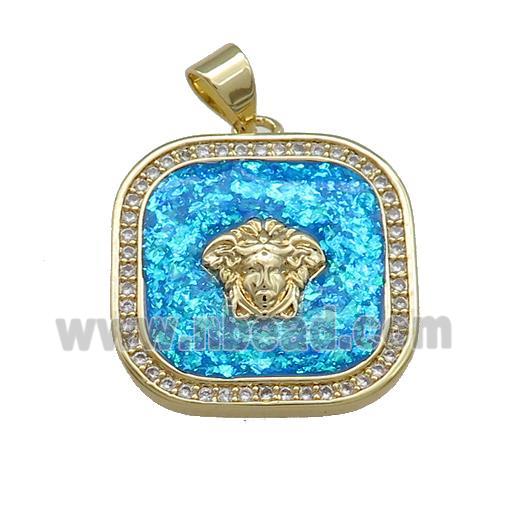 Copper Square Pendant Pave Blue Fire Opal Zircon 18K Gold Plated