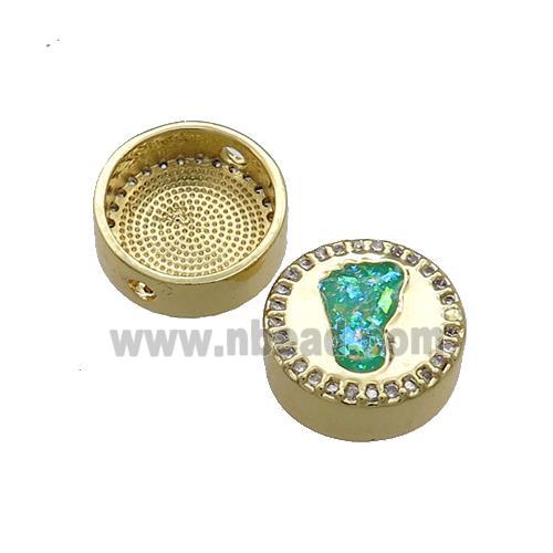 Copper Button Beads Pave Green Fire Opal Barefoot 18K Gold Plated