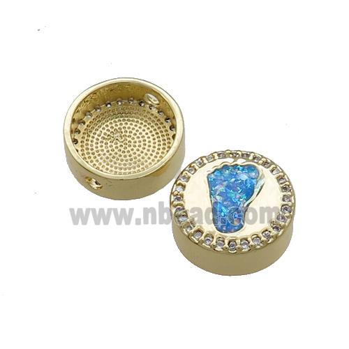 Copper Button Beads Pave Blue Fire Opal Barefoot 18K Gold Plated