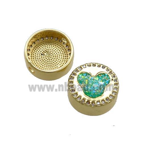 Copper Button Beads Pave Green Fire Opal 18K Gold Plated