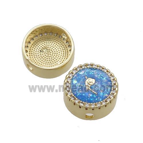 Copper Button Beads Pave Blue Fire Opal 18K Gold Plated
