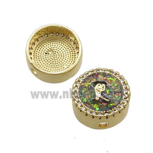 Copper Button Beads Pave Multicolor Fire Opal 18K Gold Plated