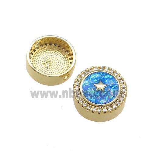 Copper Button Beads Pave Blue Fire Opal Star 18K Gold Plated
