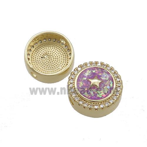 Copper Button Beads Pave Fuchsia Fire Opal Star 18K Gold Plated