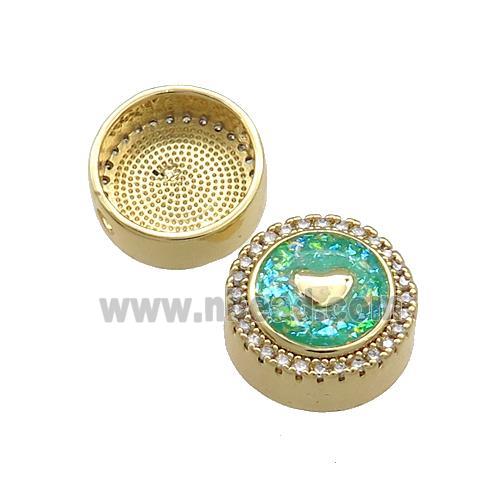 Copper Button Beads Pave Green Fire Opal Heart 18K Gold Plated