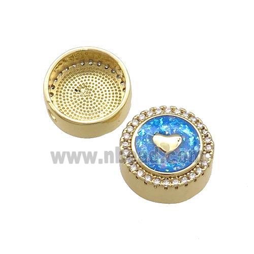 Copper Button Beads Pave Blue Fire Opal Heart 18K Gold Plated
