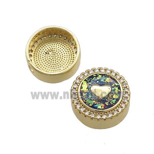 Copper Button Beads Pave Multicolor Fire Opal Heart 18K Gold Plated