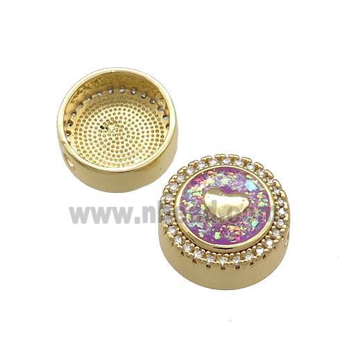 Copper Button Beads Pave Fuchsia Fire Opal Heart 18K Gold Plated