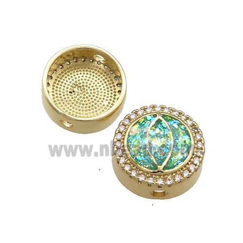 Copper Button Beads Pave Green Fire Opal Eye 18K Gold Plated