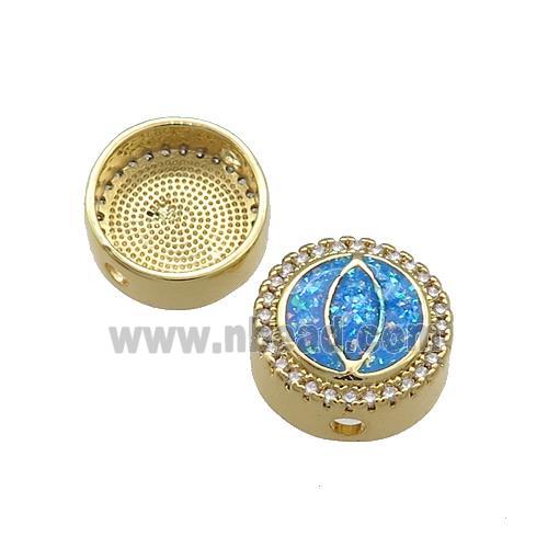 Copper Button Beads Pave Blue Fire Opal Eye 18K Gold Plated