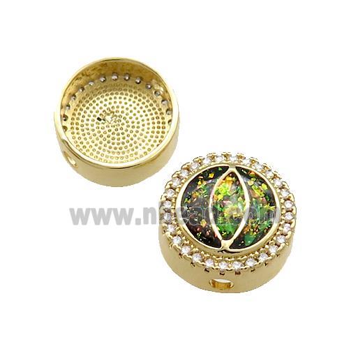 Copper Button Beads Pave Multicolor Fire Opal Eye 18K Gold Plated