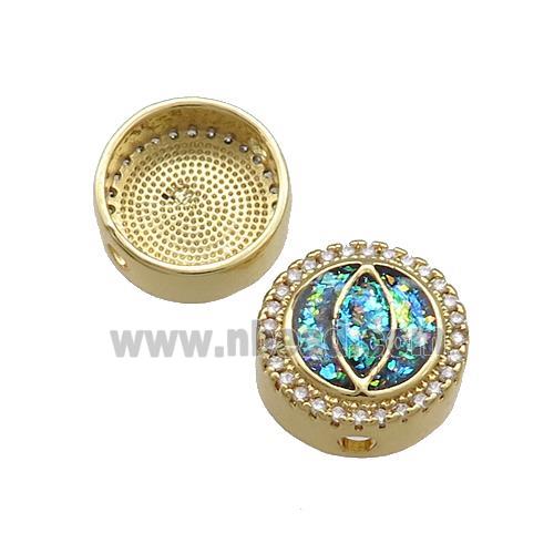Copper Button Beads Pave Teal Fire Opal Eye 18K Gold Plated