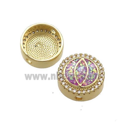 Copper Button Beads Pave Fuchsia Fire Opal Eye 18K Gold Plated