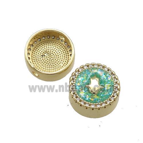 Copper Button Beads Pave Green Fire Opal Hand 18K Gold Plated