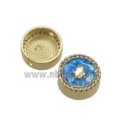 Copper Button Beads Pave Blue Fire Opal Hand 18K Gold Plated