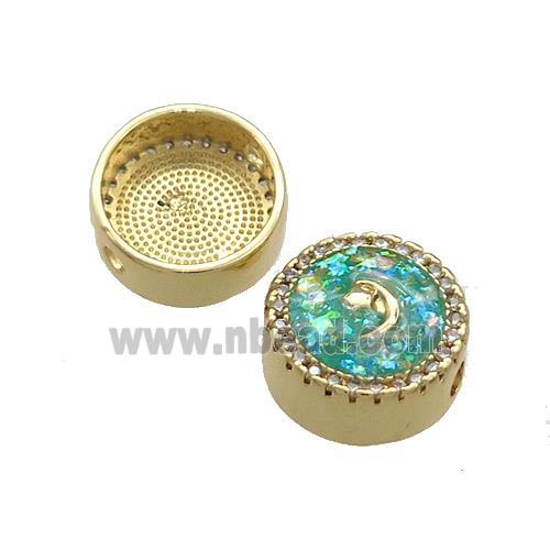 Copper Button Beads Pave Green Fire Opal Moon Star 18K Gold Plated