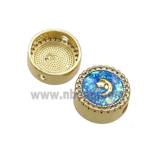 Copper Button Beads Pave Blue Fire Opal Moon Star 18K Gold Plated