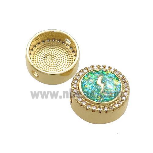 Copper Button Beads Pave Green Fire Opal Lightning 18K Gold Plated
