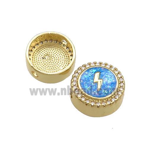 Copper Button Beads Pave Blue Fire Opal Lightning 18K Gold Plated