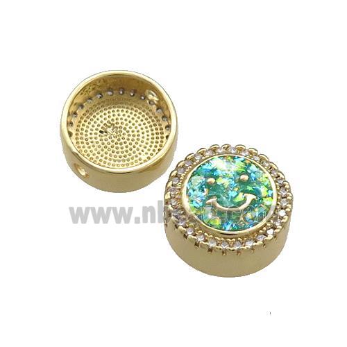 Copper Button Beads Pave Green Fire Opal Happyface 18K Gold Plated