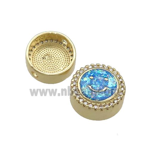 Copper Button Beads Pave Blue Fire Opal Happyface 18K Gold Plated