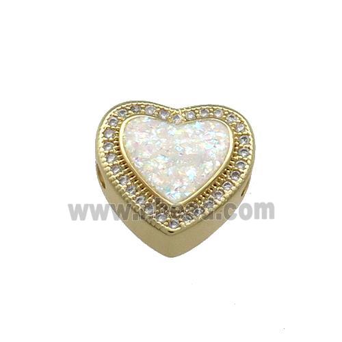 Copper Heart Beads Pave White Fire Opal Zircon 18K Gold Plated